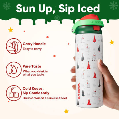 ENCOOL Leakproof Insulated Water Bottle with Straw Dual-Sip Water Bottle Bag-Safe Design for Work, Commute & Gym – Keeps Drinks Cold All Day, 24 oz, Lemonade Pink - Colors A
