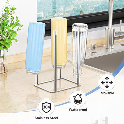 Water Bottle Drying Rack, Stainless Steel Bottle Dryer Rack, Baby Bottles Rack Dryer, Cup Drying Rack, Reusable Bag Drying Stand, Kitchen Stand Holder for Glass Bottles, Plastic Bag (Silver)