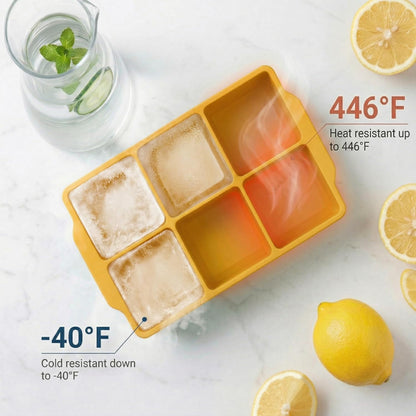KitchFort Large Silicone Ice Cube Tray (2-Pack), Easy Release 2" Big Ice Cubes - Cocktail, Whiskey Ice Cubes Mold - Ice Trays for Freezer with Lid - Stackable Silicone Ice Tray - Black
