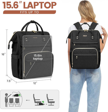 LOVEVOOK Laptop Backpack for Women with Giant Tumbler Holder Pocket,15.6 inch Waterproof Travel Backpack Purse Computer Laptop Bag,Professional Work College Nurse Teacher Backpack Casual Daypack,Black