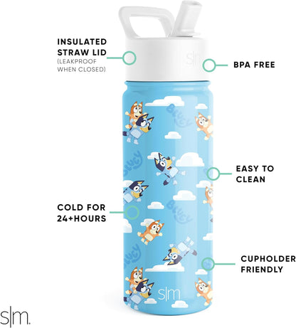 Simple Modern Disney Minnie Mouse Kids Water Bottle with Straw Lid | 14oz Insulated Stainless Steel Kids Tumbler & Spill Proof Toddler Cup for School, Girls, Boys | Summit | Minnie Mouse Fun - Colors A