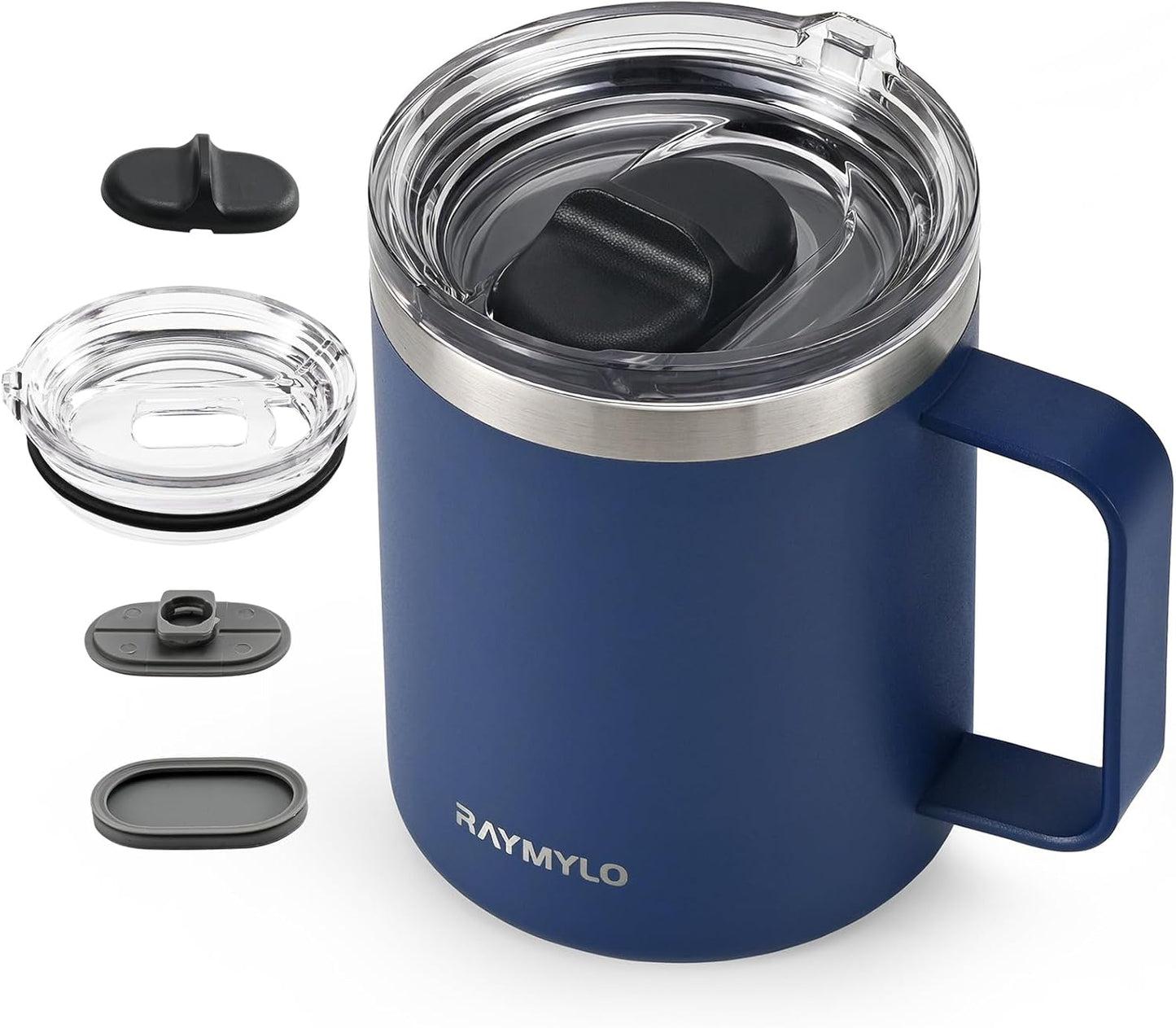 RAYMYLO Insulated Coffee Mug 12 oz, Double Wall Stainless Steel Coffee Mug with Lids, Leak-Proof & Detachable Slider Lid for Thorough Clean, Keeps Coffee Cold for 9 Hrs, Suitable for Camp Home Office