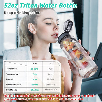 UTEBIT 32 OZ Fruit Infuser Water Bottle, Insulated Sports Water Bottle With Straw, 1L BPA Free Leak Proof Tritan Large Water Jug with Strap for Gym, Camping, Travel, Outdoor