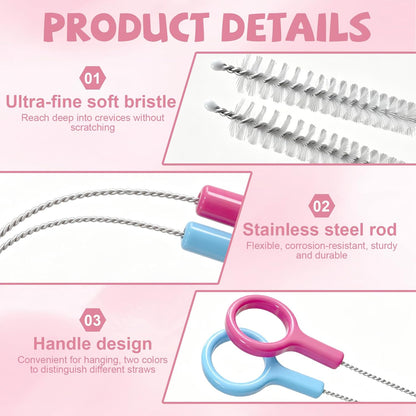 AONEZ Straw Cleaner Brushes Set of 4 - Silicone Straw Cleaner Brush - Straw Brush with Non-Slip Handle in Extra-Long Straw Brush for Metal, Glass, Plastic Reusable Drinking Straws