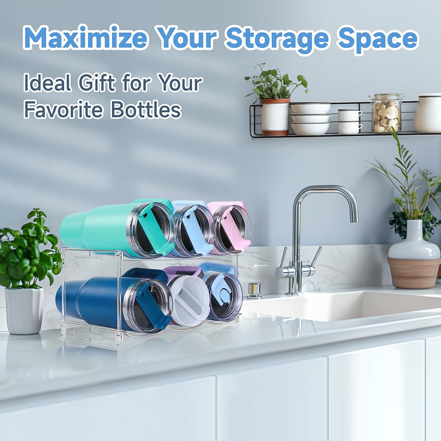 Stackable Water Bottle Organizer for Stanley 40 oz Tumbler, Water Bottle Holder for Cabinet, Pantry Kitchen Organizers and Storage for Stanley Cup Accessories, Tumbler Organizer and Wine Rack, 3Pack