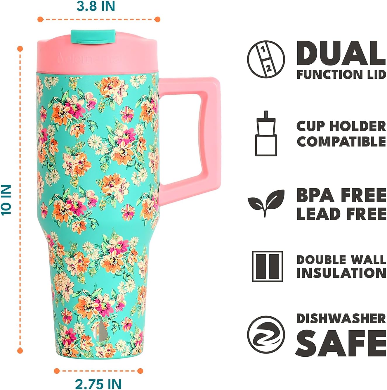 Elemental 32 oz 100% Leak Proof Tumbler with Handle & Straw - Stainless Steel Double Wall Insulated Tumbler for Hot and Cold Beverages - Travel Coffee Mug with Sip & Straw Lid - White - Colors B