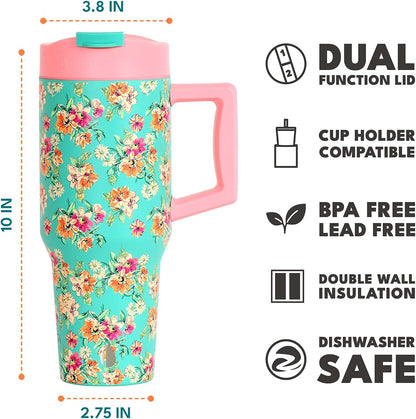 Elemental 32 oz 100% Leak Proof Tumbler with Handle & Straw - Stainless Steel Double Wall Insulated Tumbler for Hot and Cold Beverages - Travel Coffee Mug with Sip & Straw Lid - White - Colors B
