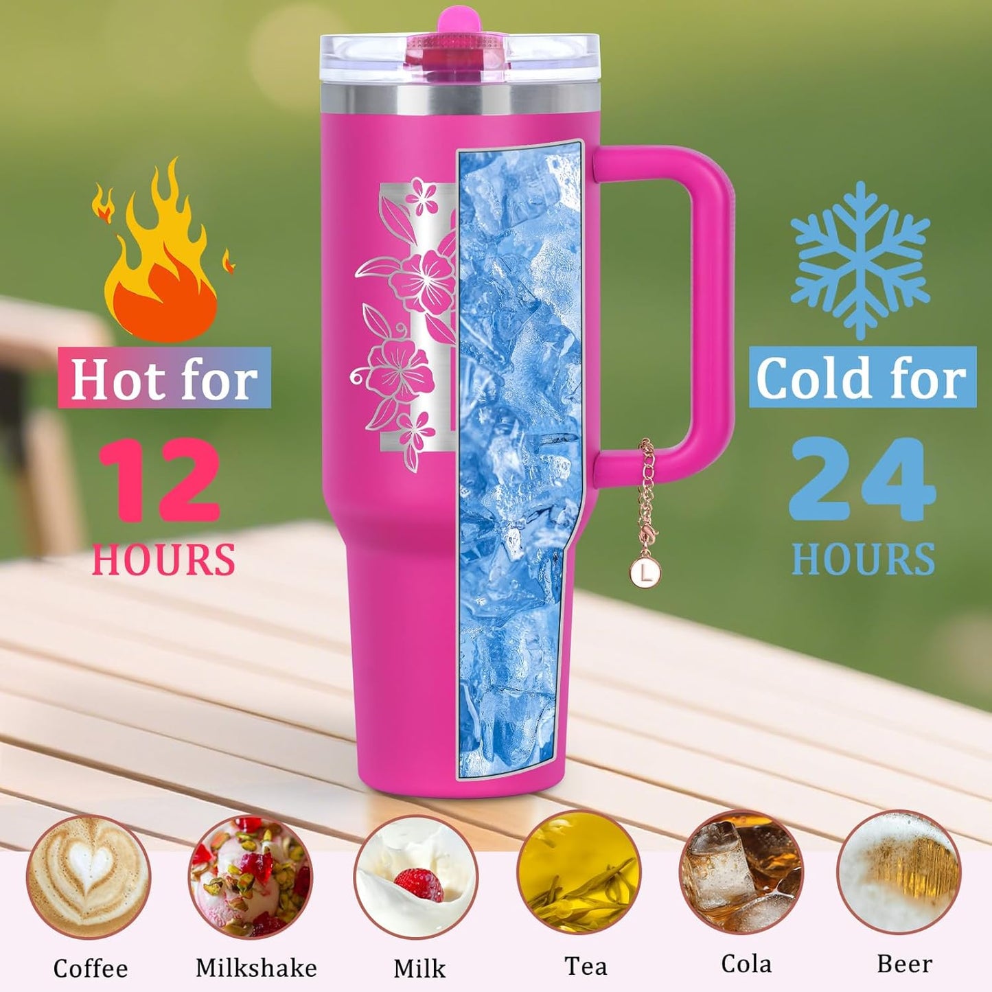 Personalized 40 oz Monogrammed Tumbler with Handle and Flip Straw Lid, 100% Leak Proof stainless steel Insulated Tumbler, Customized Initial Funny Gifts for Women Mom Sisters Coworker, A