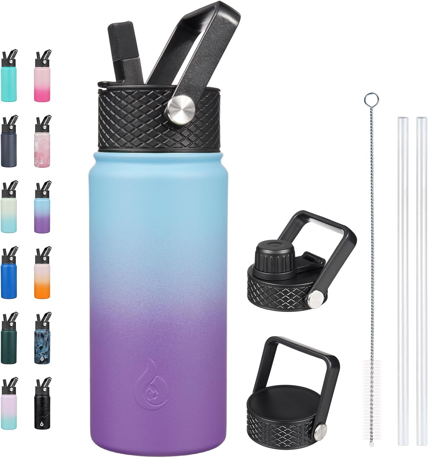 BJPKPK Insulated Water Bottles with Straw Lid, 40oz Stainless Steel Water Bottles with 3 Lids, BPA Free Leakproof Thermo, Tumblers, Cups for Sports, Gym- Midnight - Colors A