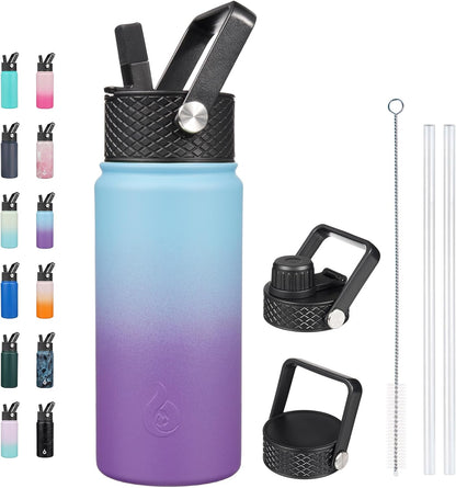 BJPKPK Insulated Water Bottles with Straw Lid, 40oz Stainless Steel Water Bottles with 3 Lids, BPA Free Leakproof Thermo, Tumblers, Cups for Sports, Gym- Midnight - Colors A
