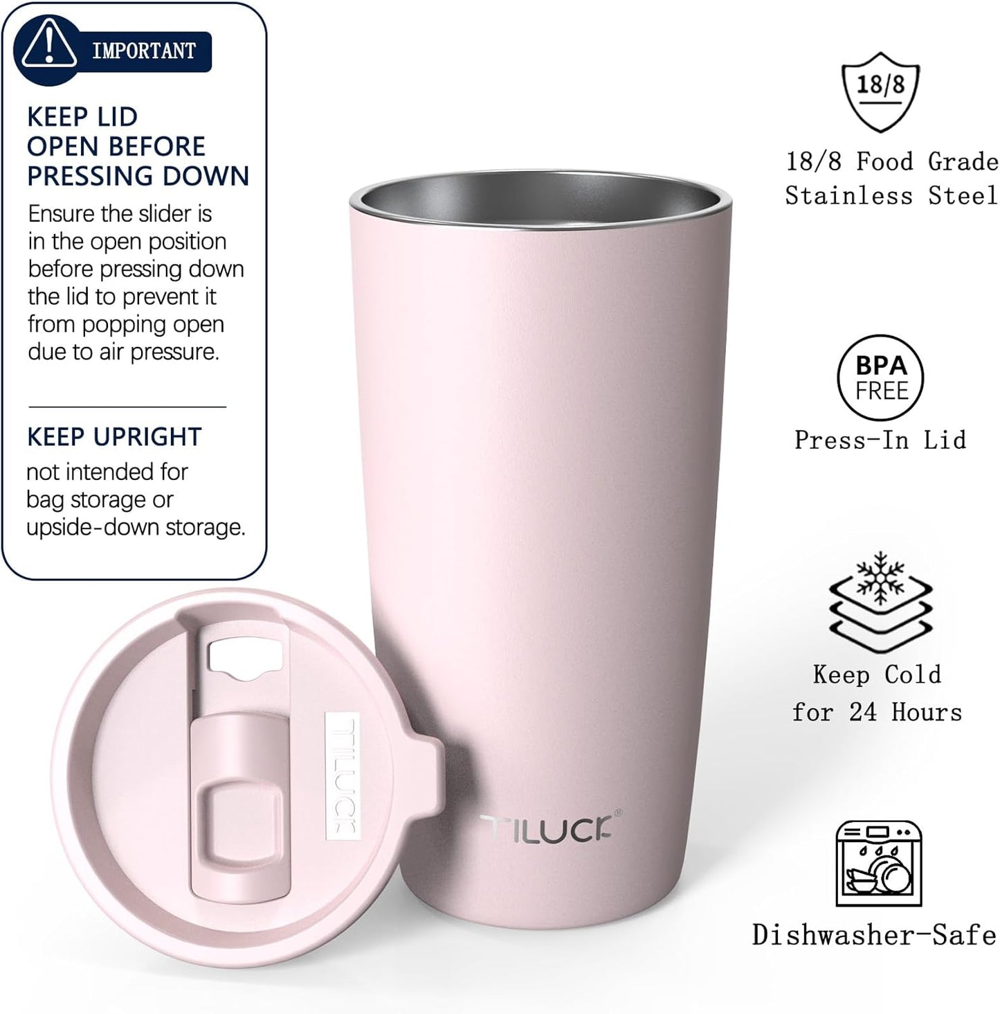 TILUCK 20 oz Insulated Tumbler with BPA-Free Lid, Stainless Steel Vacuum Travel Coffee Mug, Double Wall Coffee Tumbler（20oz，Matte DarkBlue）