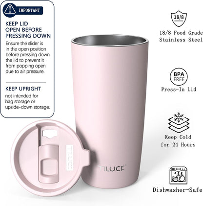 TILUCK 20 oz Insulated Tumbler with BPA-Free Lid, Stainless Steel Vacuum Travel Coffee Mug, Double Wall Coffee Tumbler（20oz，Matte DarkBlue）