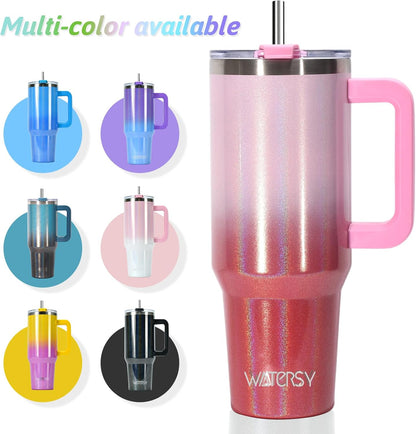 40 oz Tumbler with Handle,Tumbler with Lid and Straw,Double Wall Insulated Cup Stainless Steel Travel Mug(Cold for 34 Hours),Water Bottle for Iced Tea,Coffee,Cold Beverages(Purple)