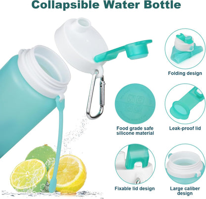 PLTCAT Collapsible Water Bottle, 19oz Foldable Bottle BPA Free Reusable Lightweight Leak-Proof Travel Silicone Water Bottle for Travel, Gym, Hiking, Office, Camping