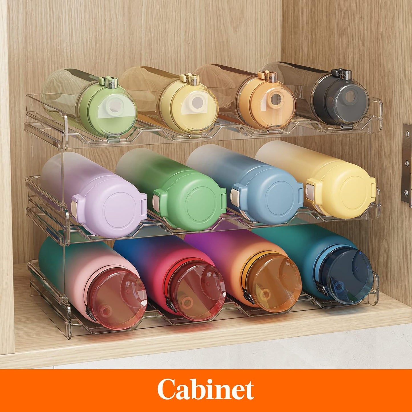 Lifewit 2 Tier Stackable Water Bottle Organizer for Cabinet, Plastic Bottle Holder Fits 6 Bottles/Tumblers up to 3.8" Diameter for Pantry/Countertop/Cupboard, 28 x 19 x 15 cm/11 x 7.5 x 5.7"