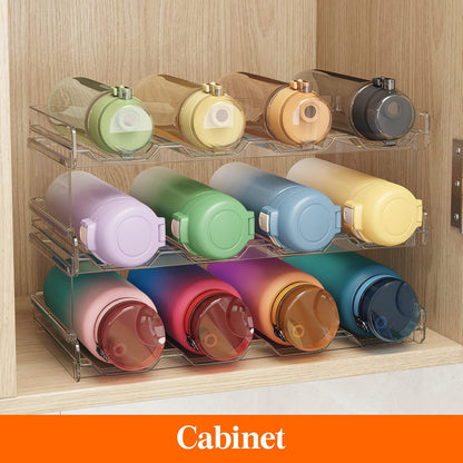 Lifewit 2 Tier Stackable Water Bottle Organizer for Cabinet, Plastic Bottle Holder Fits 6 Bottles/Tumblers up to 3.8" Diameter for Pantry/Countertop/Cupboard, 28 x 19 x 15 cm/11 x 7.5 x 5.7"