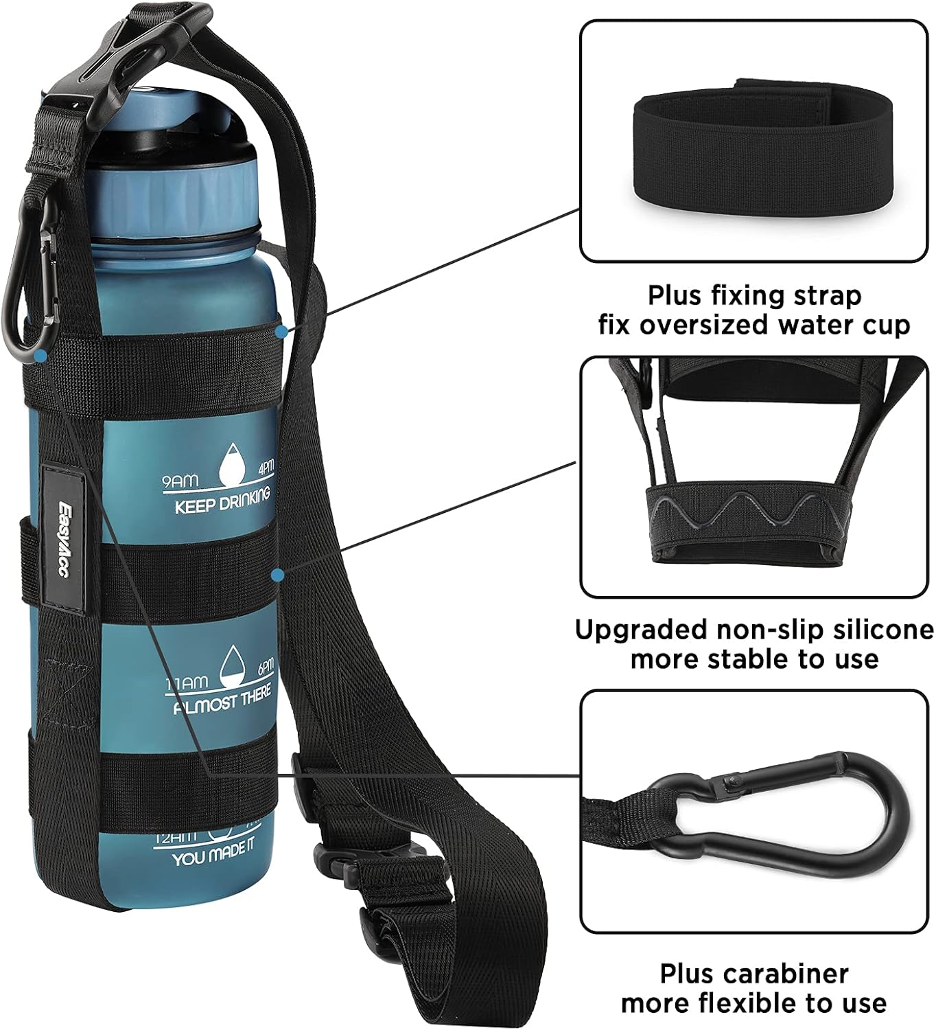 EasyAcc Water Bottle Holder Strap Sling, for Owala FreeSip 24 32 40 oz, Hydro Flask, Cirkul, Yeti, Stanley Flip, Universal Water Bottles, with Carabiner, for Walking Curise Travel (Bottle Excluded)