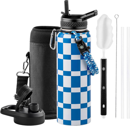 RAYMYLO One Gallon Water Bottle Insulated, Triple Walled Vacuum Stainless Steel (Cold for 48 Hrs), Leak Proof & Non-BPA, Large Water Flask Jug with Paracord Handle & Straw Spout Lids