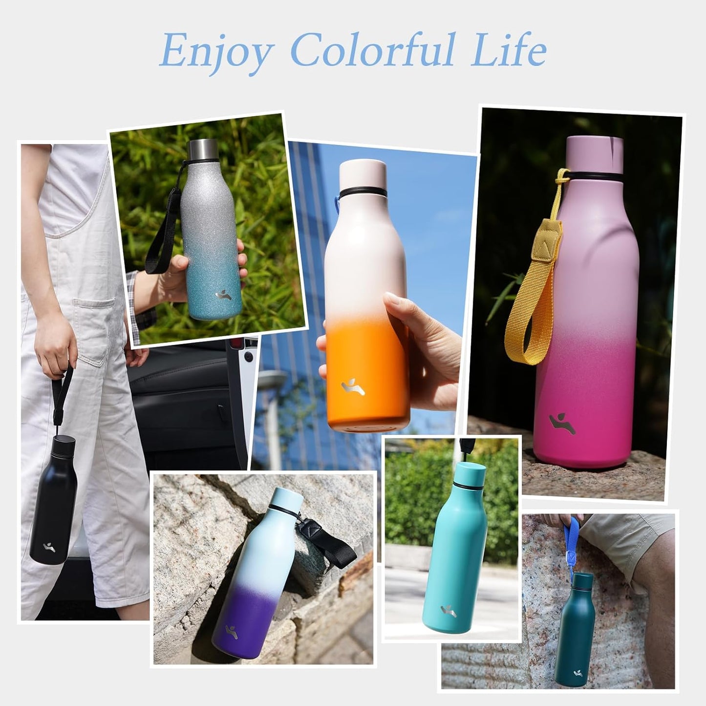 Konokyo Insulated Water Bottle with Strap,18 oz Double Wall Stainless Steel Vacuum Bottles Metal Water Flask,Macaron Green - Colors A