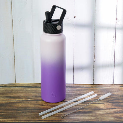 BJPKPK Insulated Water Bottles with Straw Lid, 40oz Stainless Steel Water Bottles with 3 Lids, BPA Free Leakproof Thermo, Tumblers, Cups for Sports, Gym- Midnight - Colors A