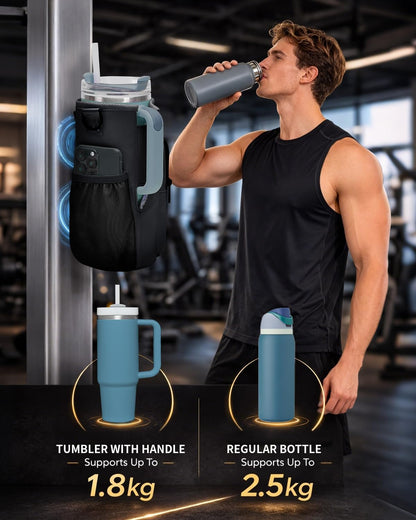 sportsnew Water Bottle Carrier Bag with Phone Pocket for 30oz 40oz Tumbler with Handle Accessories Insulated Water Bottle Holder Pouch with Strap Crossbody with Straw Cover