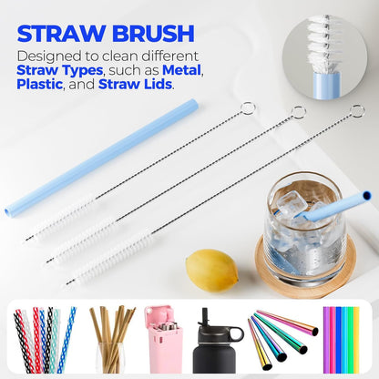 Holikme 6 Pack Bottle Brush Set, 14" Long Handle Stainless Steel Bottle Cleaner Brush, 3 Straw Brushes, 4-in-1 Bottle Cleaning Brush for Water Bottle, Antistatic Lab Brushes Straws, Black