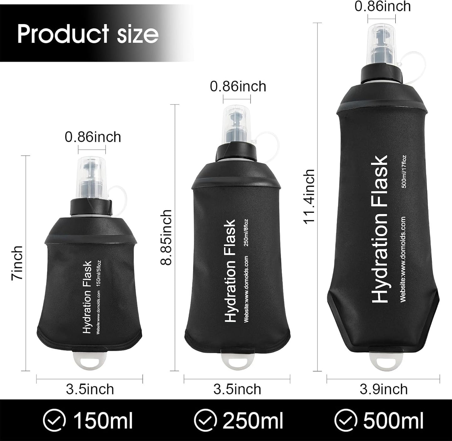 WILDREEDS 500ml Soft Flask, TPU Collapsible Soft Water Bottle for Hydration Pack, Running Vest, Folding Water Bottle for Hiking Cycling Climbing-1Pcs, White