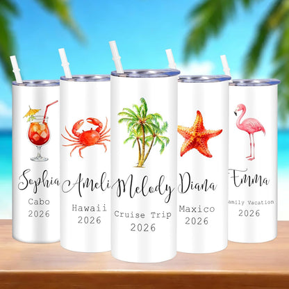 Girl Trip Gifts for Women, Personalized Girls Trip Tumblers with Name Text, Custom Beach Tumbler, Road Trips Vacation Cruise Cup with Lid and Straw, Bachelorette Party Girl Weekend Gift For Friend
