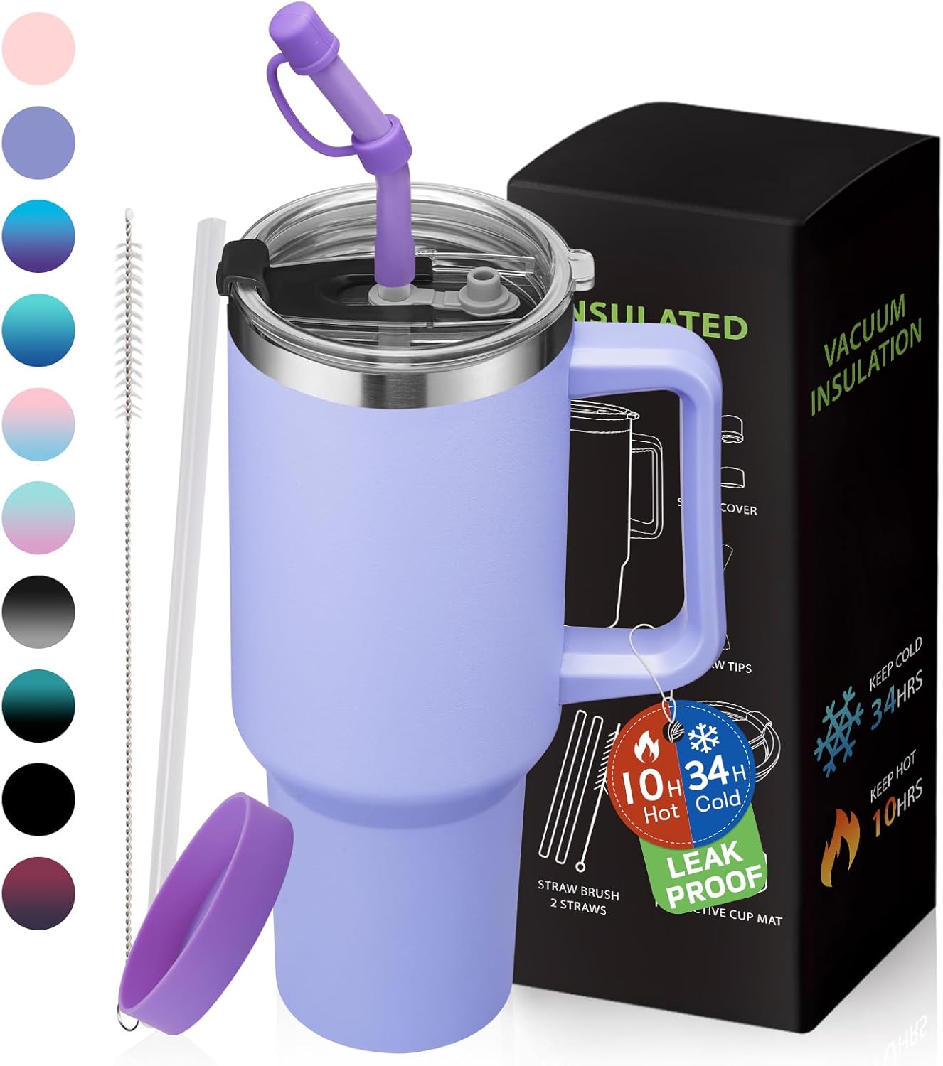 BENZZO 40 oz Tumbler with Handle and Straw Lid Travel Mugs Insulated for Hot and Cold Water Bottle Stainless Steel Coffee Cups