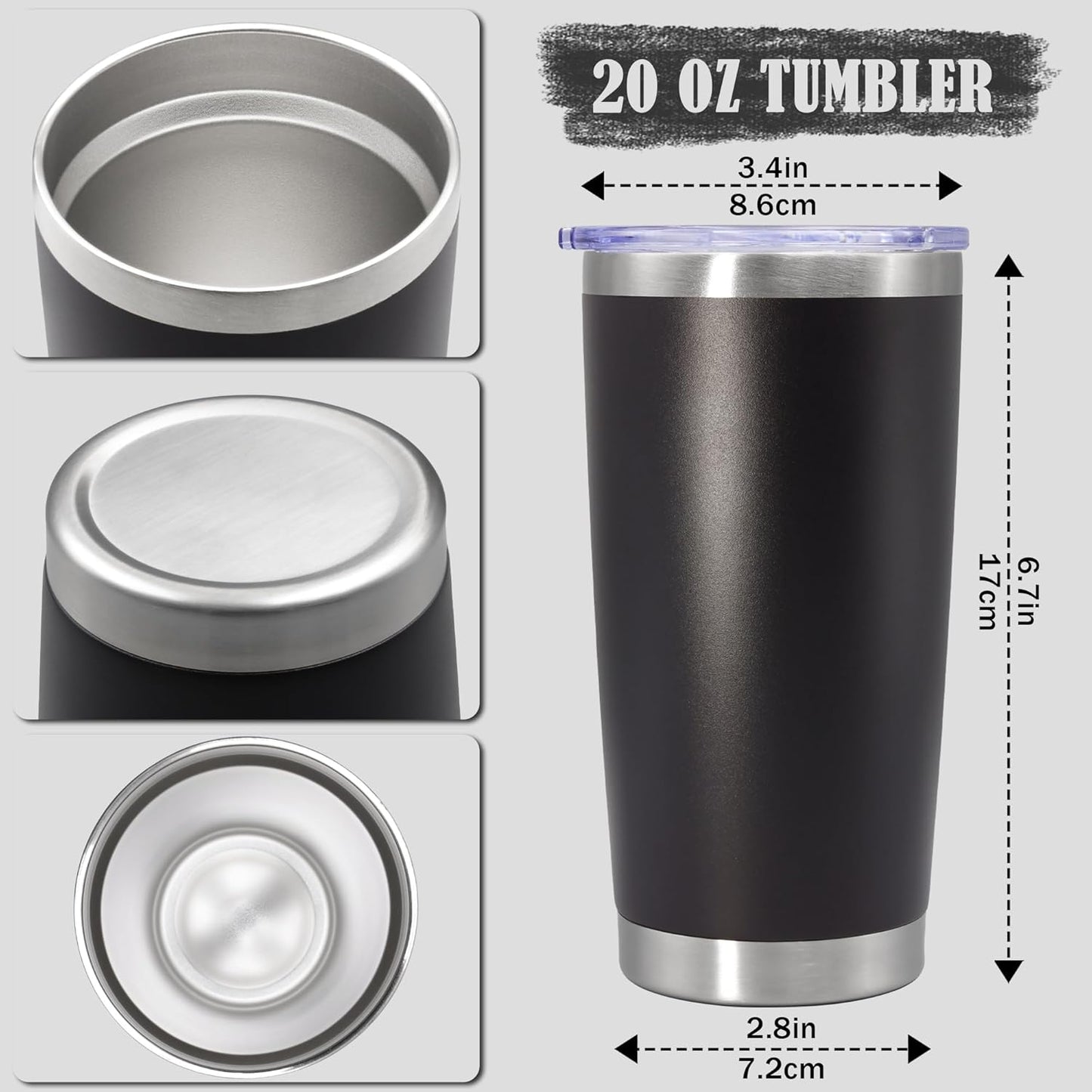 20 oz Tumbler Coffee Travel Tumblers Bulk with Lid Stainless Steel Double Wall Vacuum Insulated Mug Powder Coated Cups fit Car Cupholder for Hot and Cold - Stainless Steel, 4Pack