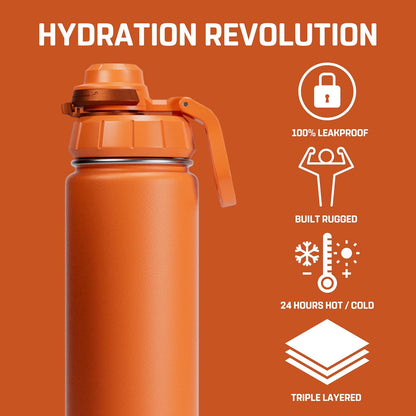 Vesmoon Vessence 24 Oz Stainless Steel Tea Infuser Bottle for Loose Leaf Tea, Water, Herbs, Fruits - Triple Layered Insulated, Leak Proof Bottle with Lid and Clip Handle - 24 Hours Hot/Cold