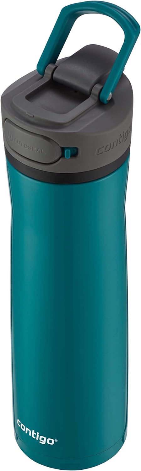 Contigo Cortland Chill 2.0 Vacuum-Insulated Stainless Steel Water Bottle, Spill-Proof Sip Technology, Interchangeable Lid, 24oz, Steel/Licorice, Perfect for Fitness Travel Everyday Use
