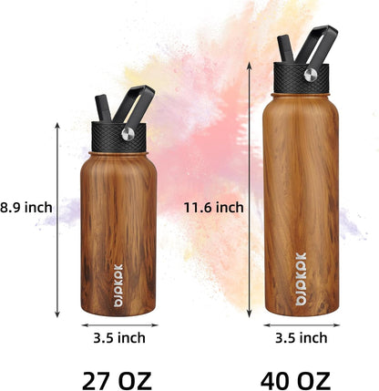 BJPKPK Insulated Water Bottles with Straw Lid, 40oz Stainless Steel Water Bottles with 3 Lids, BPA Free Leakproof Thermo, Tumblers, Cups for Sports, Gym- Midnight - Colors B