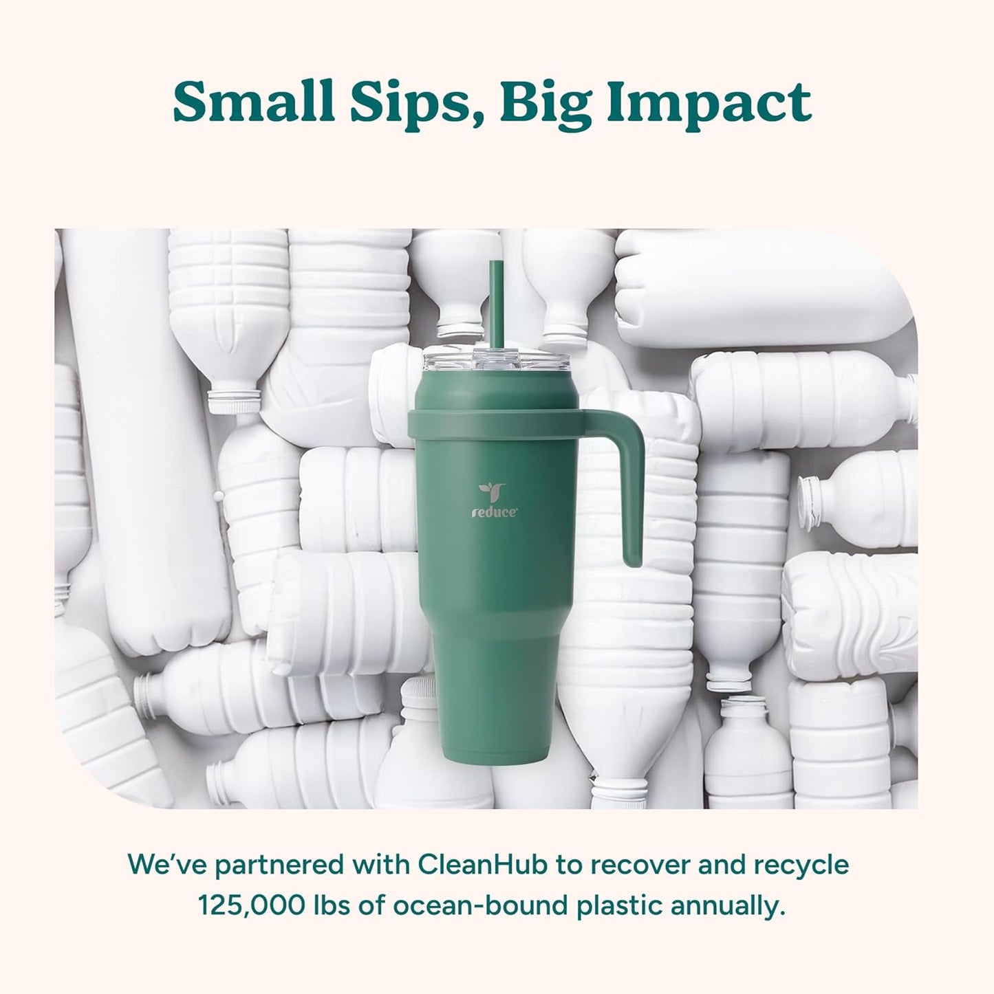 REDUCE 24 oz Stainless Steel Tumbler with Handle - Dual-Wall Vacuum Insulated Travel Mug, Sweat-Proof Lid & Reusable Straw - Keeps Drinks Cold for 24 Hrs, Fits Cupholders, Dishwasher Safe - Lilac Bud