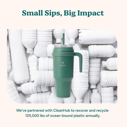 REDUCE 24 oz Stainless Steel Tumbler with Handle - Dual-Wall Vacuum Insulated Travel Mug, Sweat-Proof Lid & Reusable Straw - Keeps Drinks Cold for 24 Hrs, Fits Cupholders, Dishwasher Safe - Lilac Bud