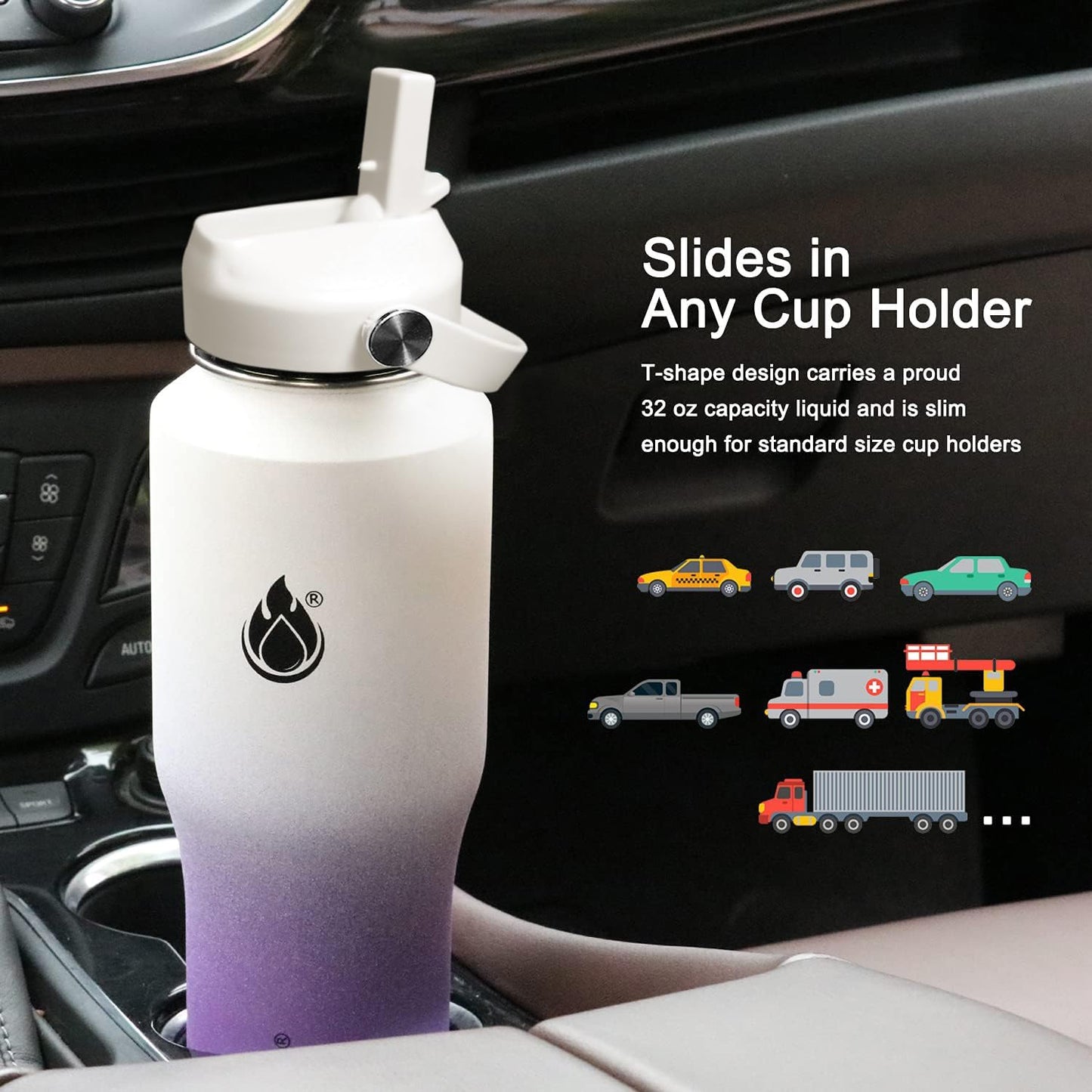 SENDESTAR 40oz Water Bottle Wide Mouth Stainless Steel Vacuum Insulated Double Wall with Straw Lids Fit in Any Car Cup Holder