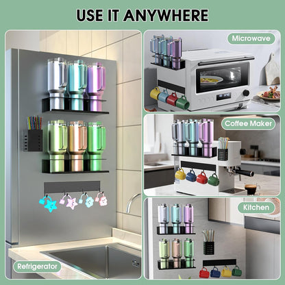 POLRAI 2 Pack Magnetic Stanley Cup Holder for Fridge, Water Bottle Organizer for Tumbler with Double Sided Tape Hold Stanley Cup Accessories for Kitchen Cabinet Wall