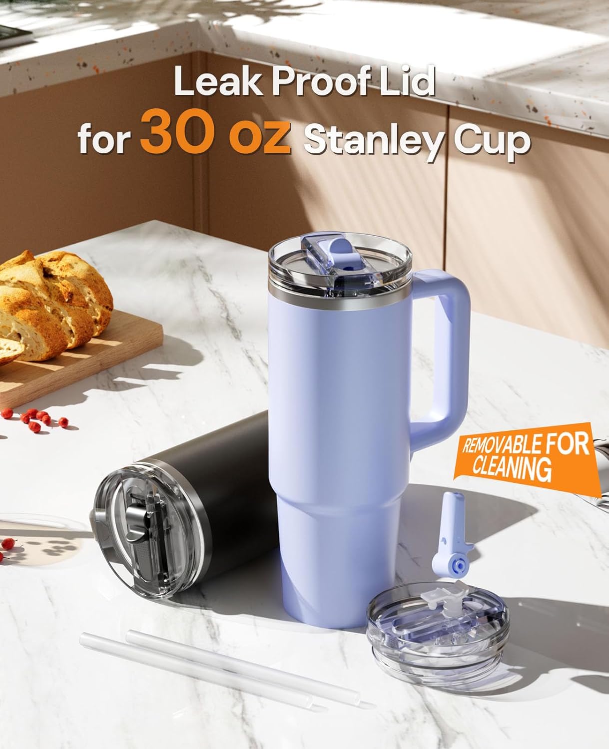 2 Pack 30 oz Tumbler Flip Straw Lid Replacement Fit for Stanley Quencher,Spill Proof Splash Resistant Tumbler Lids, Reusable Leak Proof Tumbler Cover for Stanley Cup Accessories