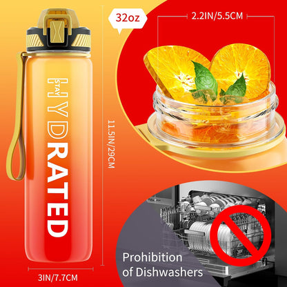 QLUR Water Bottle with Straw, 32oz Motivational Water Bottles with Time Marker to Drink, Tritan BPA Free, 1L Sports Water Bottle with Carry Strap LeakProof for Women Gym Fitness Outdoor (1 Pack)