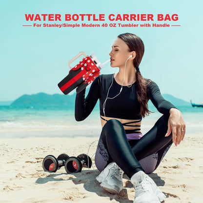 BULKITEM Water Bottle Carrier Bag with Phone Pocket for Stanley 40 & 30 oz Tumbler with Handle,Pink Insulated Neoprene Cup Holder Pouch w/Adjustable Strap for Quencher H2.0 Stanley Cup Accessories