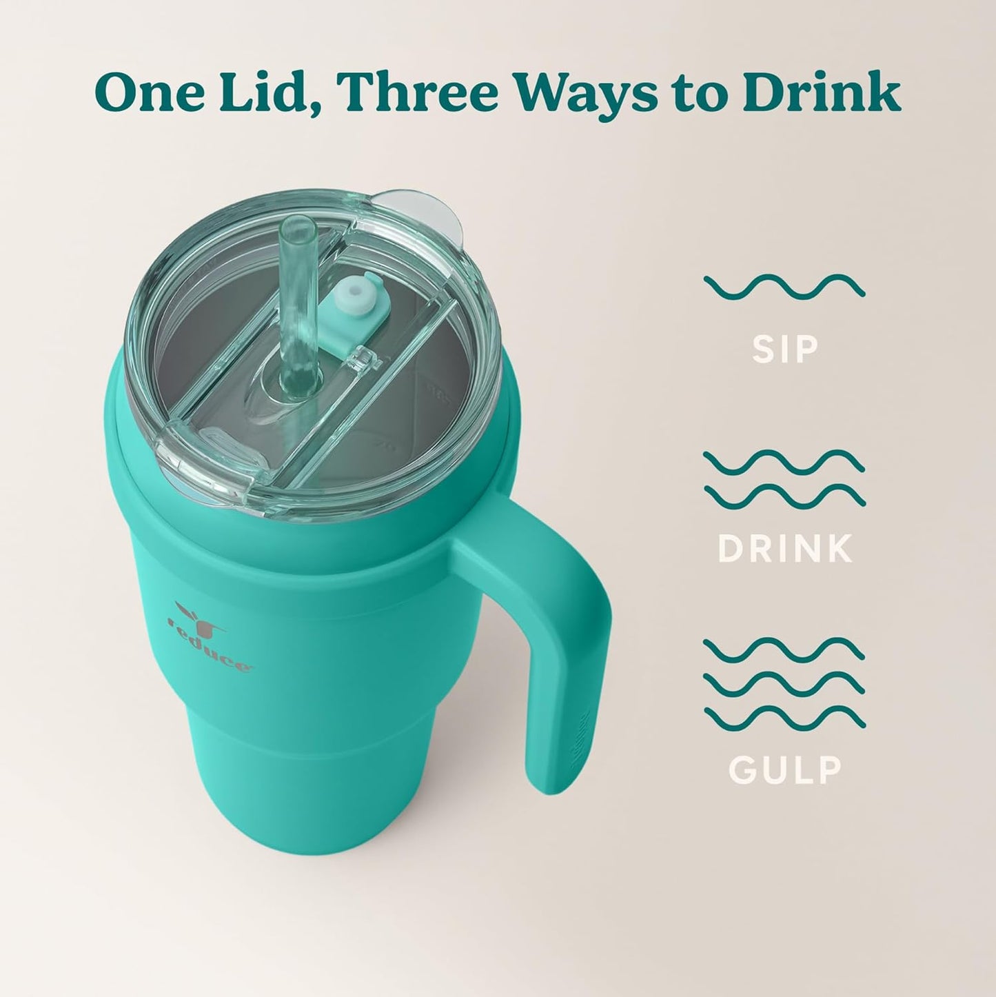 REDUCE 24 oz Stainless Steel Tumbler with Handle - Dual-Wall Vacuum Insulated Travel Mug, Sweat-Proof Lid & Reusable Straw - Keeps Drinks Cold for 24 Hrs, Fits Cupholders, Dishwasher Safe - Lilac Bud