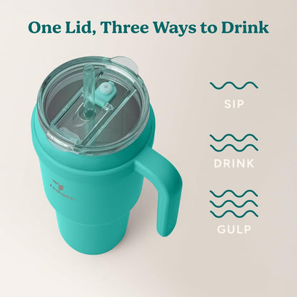 REDUCE 24 oz Stainless Steel Tumbler with Handle - Dual-Wall Vacuum Insulated Travel Mug, Sweat-Proof Lid & Reusable Straw - Keeps Drinks Cold for 24 Hrs, Fits Cupholders, Dishwasher Safe - Lilac Bud