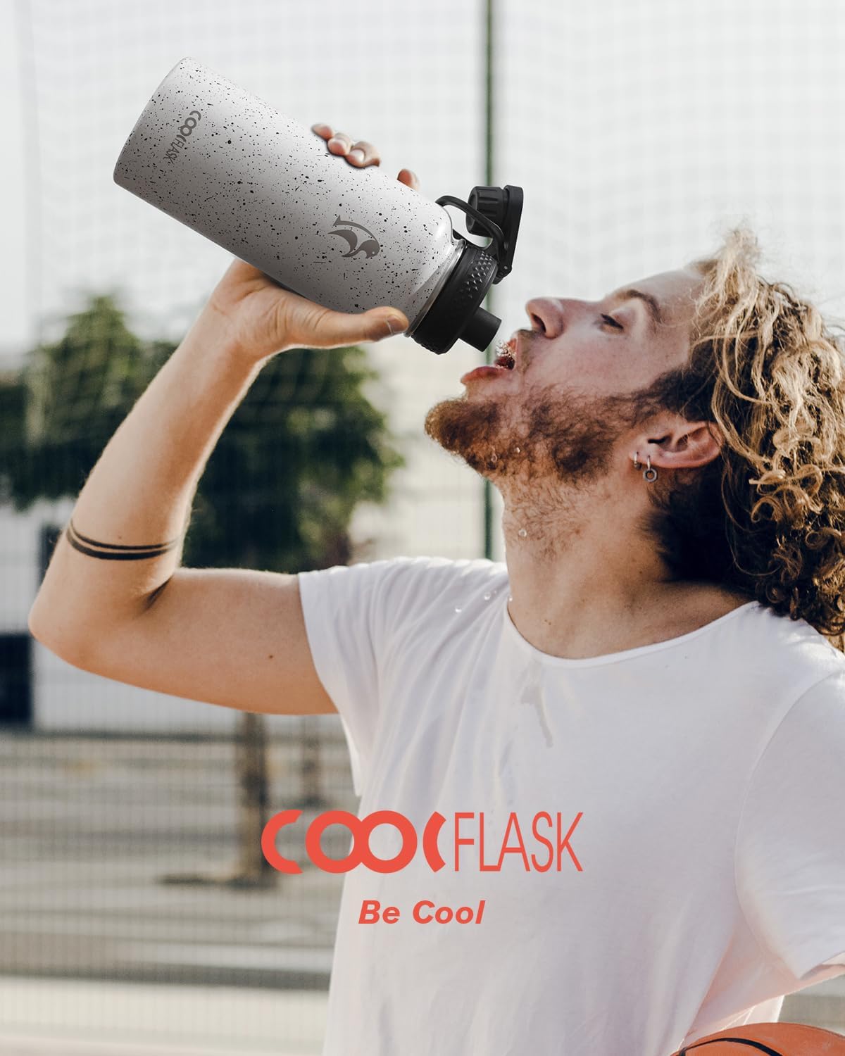 Half Gallon Water Bottle Insulated with Straw & 3 Lids, Coolflask 64 oz Water Jug Large Metal Stainless Steel Wide Mouth for Sports, Gym or Office, Non-BPA Keep Cold 48H Hot 24H, Samurai Cyan