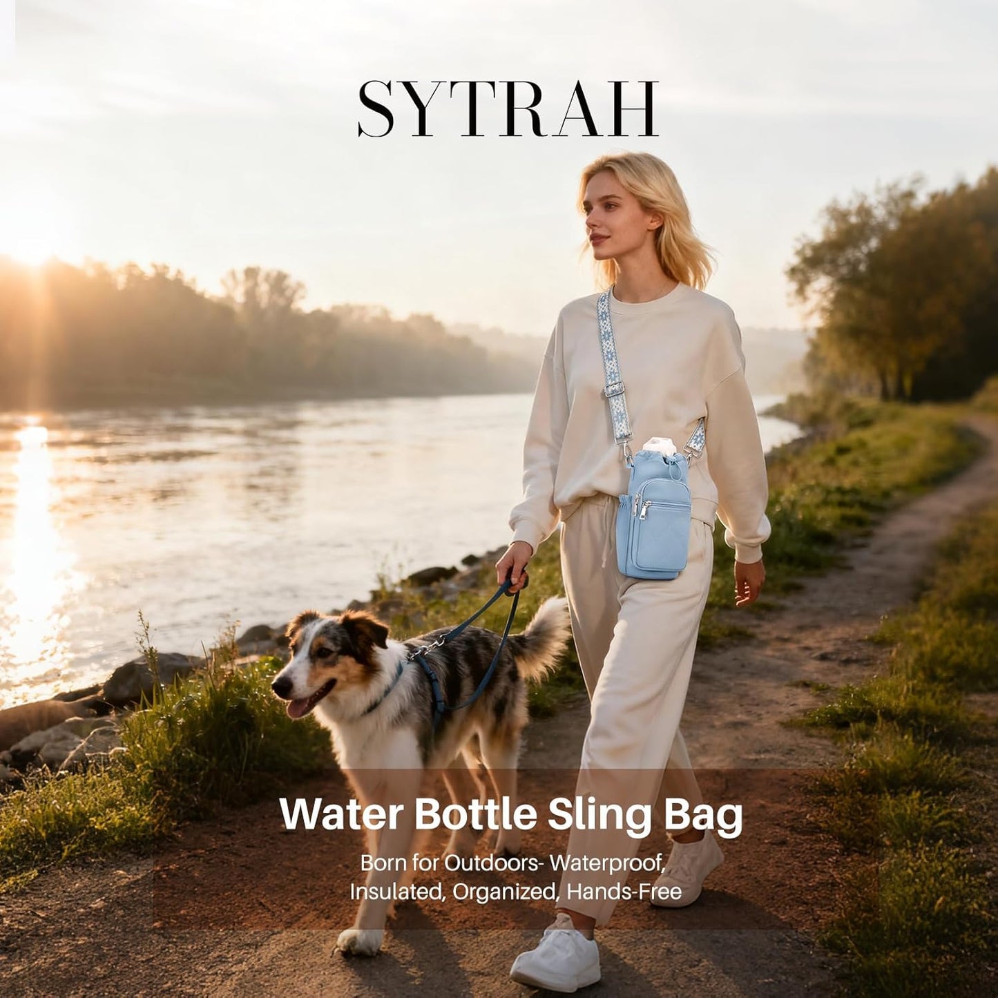 SYTRAH Water Bottle Carrier Bag with Strap, Water Bottle Purse with Phone Pocket 40oz for Walking Hiking