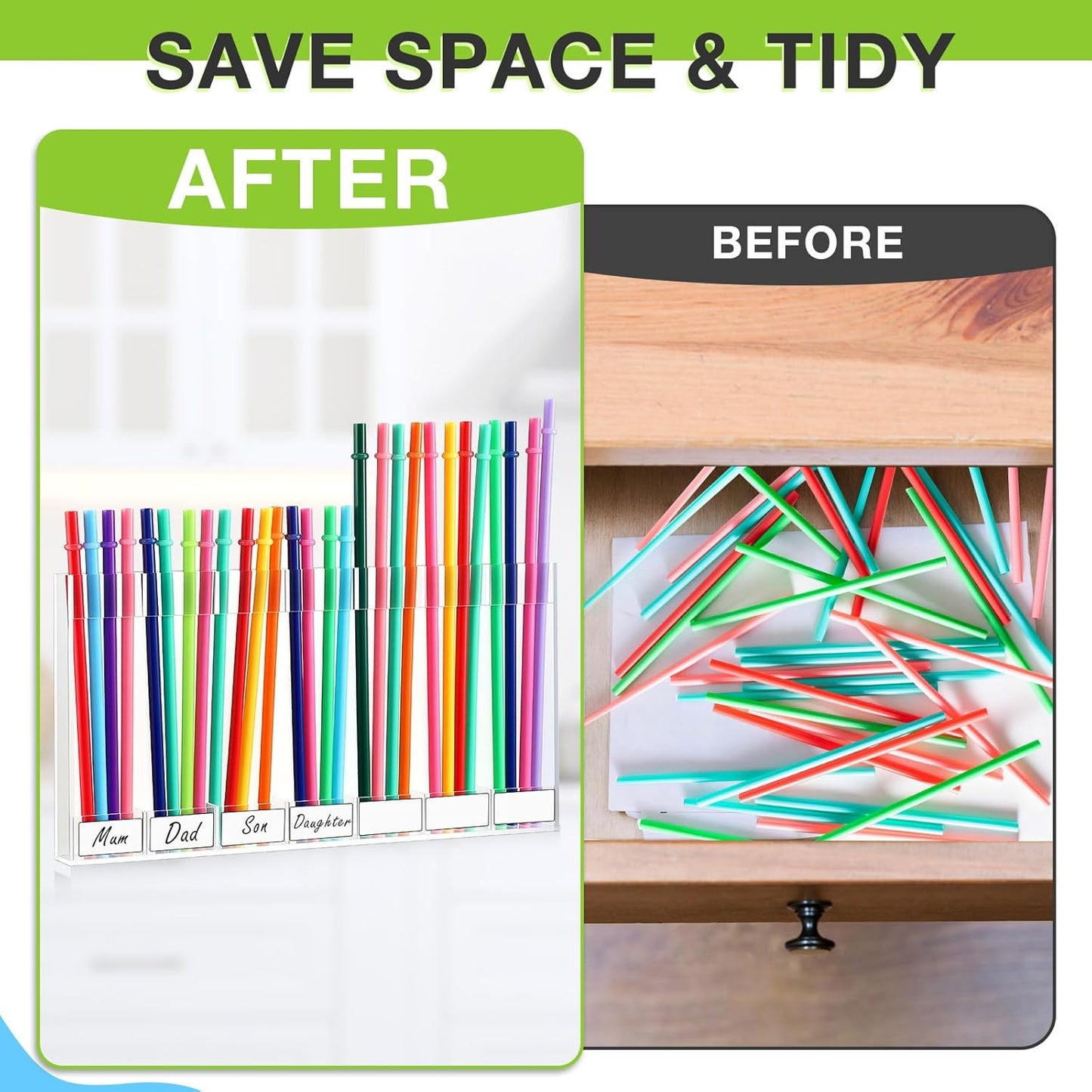 Qinyoung Acrylic Straw Holder for Cabinet Door with Double Sided Adhesive Tape Reusable Straw Organizer Tumbler Storage Kitchen Accessories Container for Counter Cupboard(Classic,Large,Transparent)