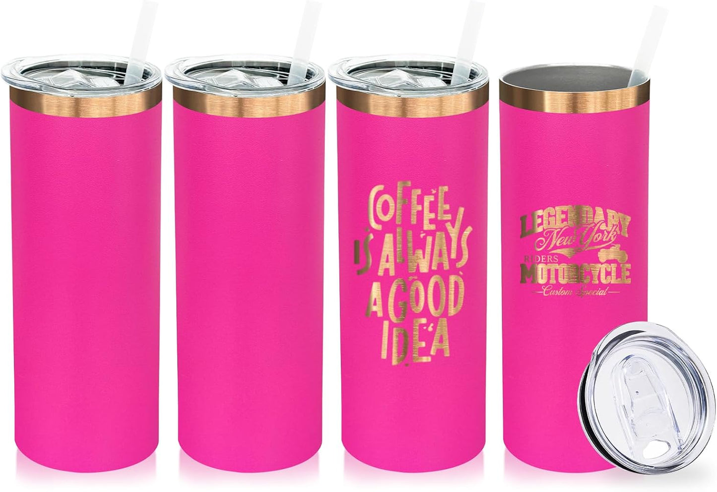20 oz Skinny Tumblers Bulk, Stainless Steel Insulated Tumbler with Lids and Straws, Slim Double Wall Powder Coated Travel Coffee Mugs Reusable Cup for Hot Cold Drinks (Black,1 pack)