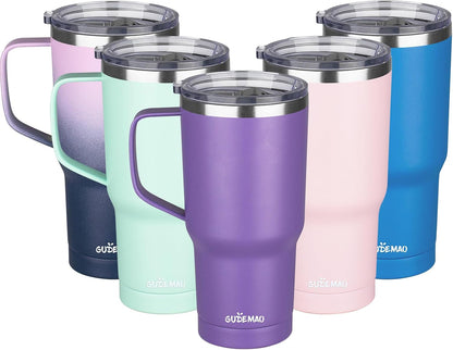 20 oz Insulated Coffee Mug with Ceramic Coating, Stainless Steel Travel Mug Tumbler with Handle Lid and Straw, Double Wall Leak-Proof Coffee Travel Mug Keeps Drink Hot and Cold (Black)