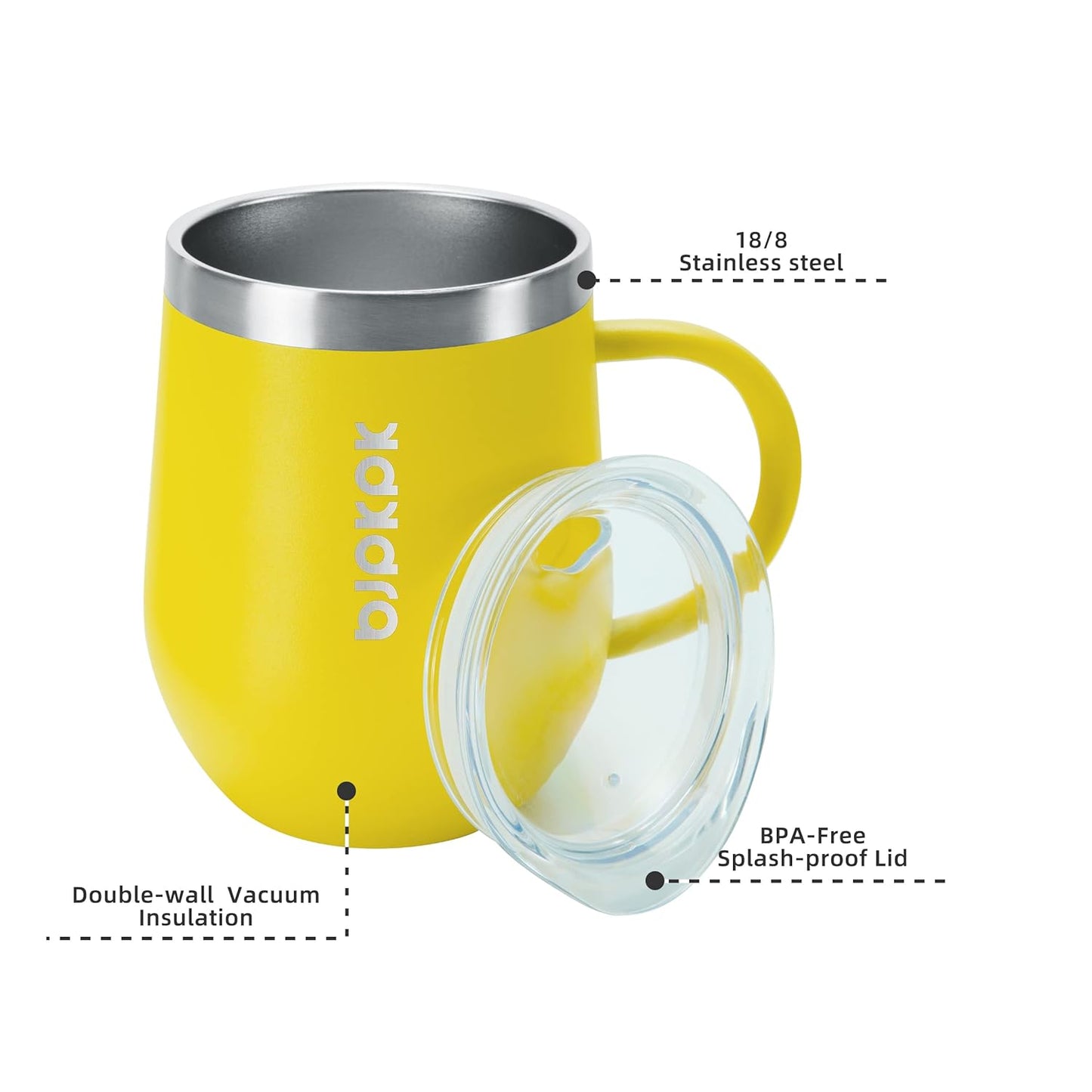BJPKPK 2 pcs Insulated Coffee Mug, 14oz Insulated Tumbler with Lid, Stainless Steel Coffee Cups with Splash Proof Lid-White