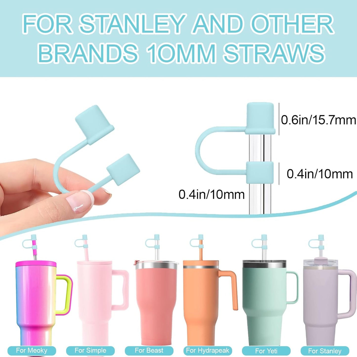 7Pcs Straw Cover Cap for Stanley Cup,Simple 10mm(0.4inch) Silicone Straw Toppers for Stanley 40&30oz Tumbler Accessories-Multicolor