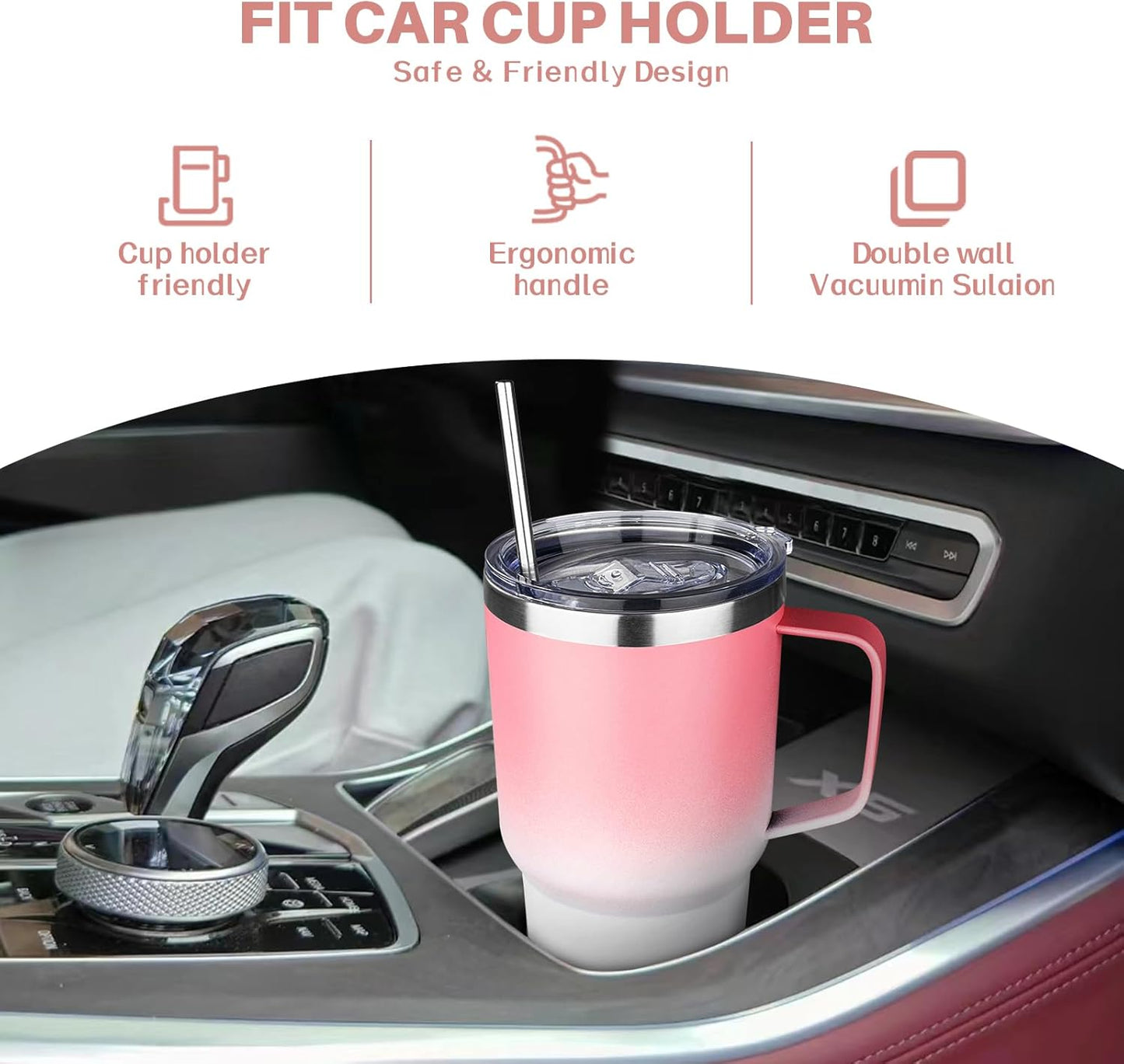 40 oz Tumbler with Handle, Insulated Tumbler with Lid and Straw, Reusable Stainless Steel Vacuum Insulated Cup, 100% Leak Proof Thermal Travel Coffee Mug Cup for Cold and Hot (Light Purple)
